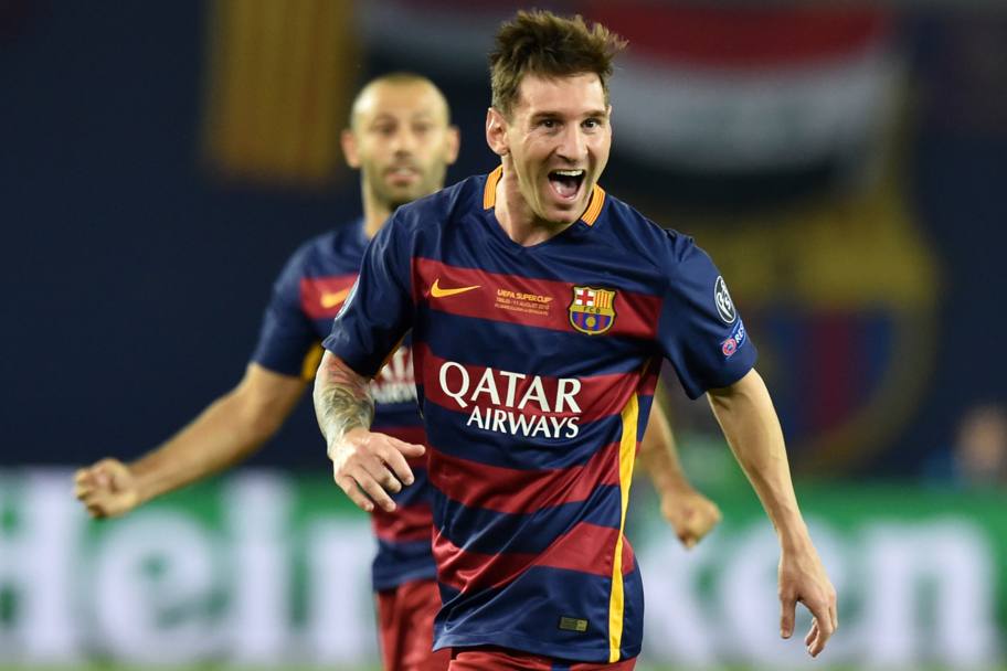 La gioia di Messi, che poi segnerà anche il 2-1, sempre su punizione. Afp